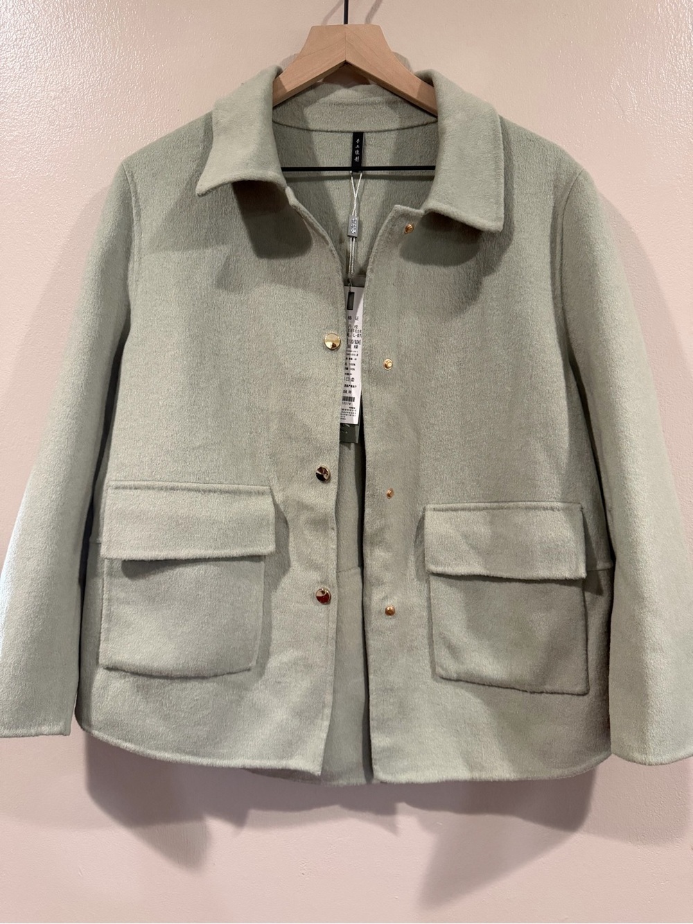 New with Tags Women’s Sage Green Wool Coat Snap Jacket